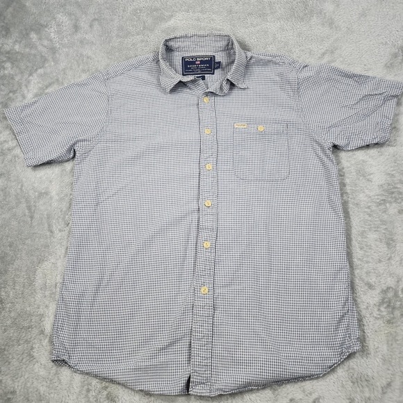 Polo Ralph Lauren Other - Polo Sport Ralph Lauren Shirt Mens Medium Gray Blue Gingham Cotton Short Sleeve